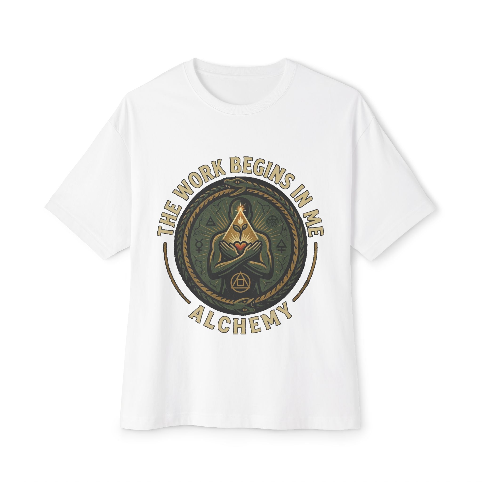 Alchemy emblem The Work Begins In Me tee | Alchemical symbol shirt