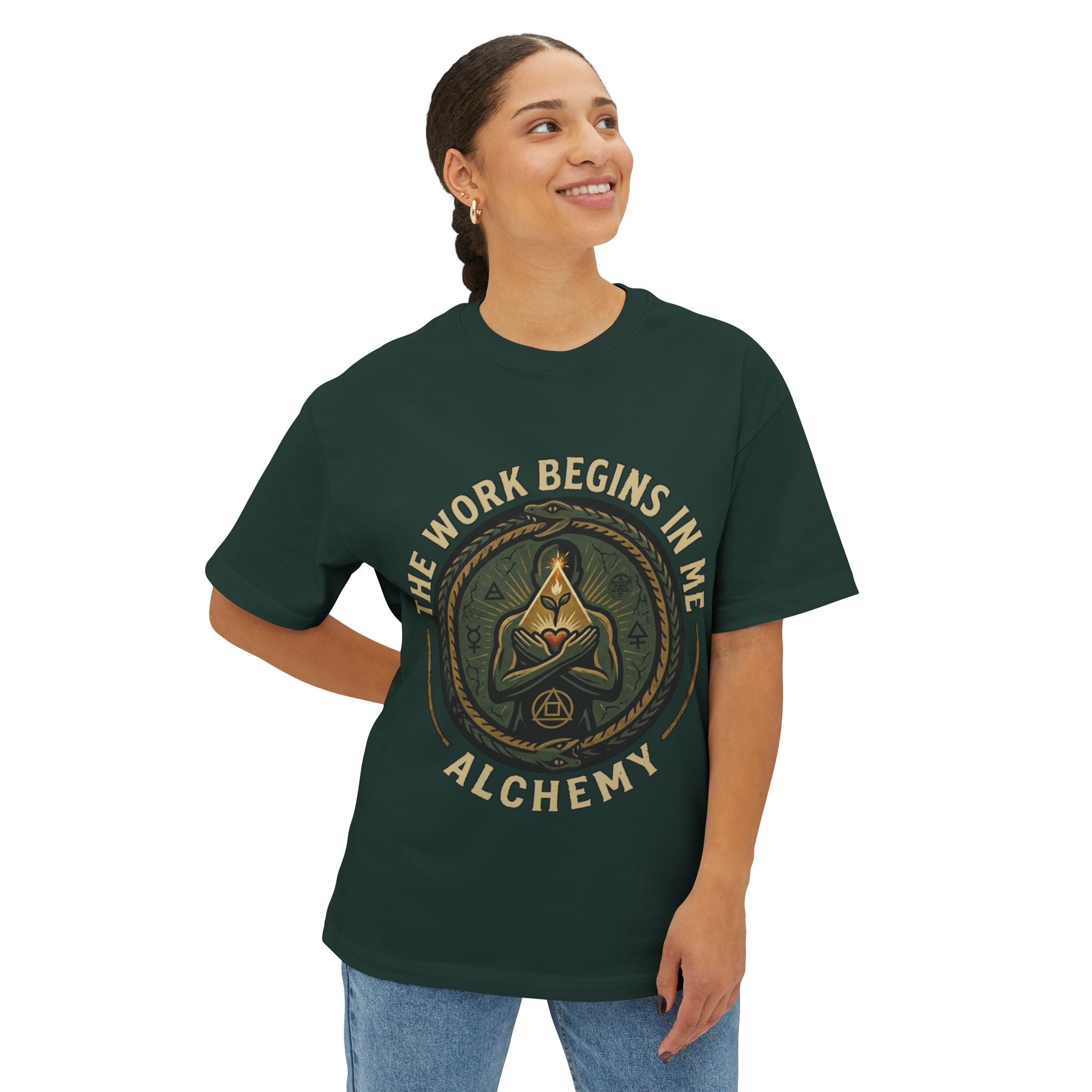 Alchemy emblem The Work Begins In Me tee | Alchemical symbol shirt
