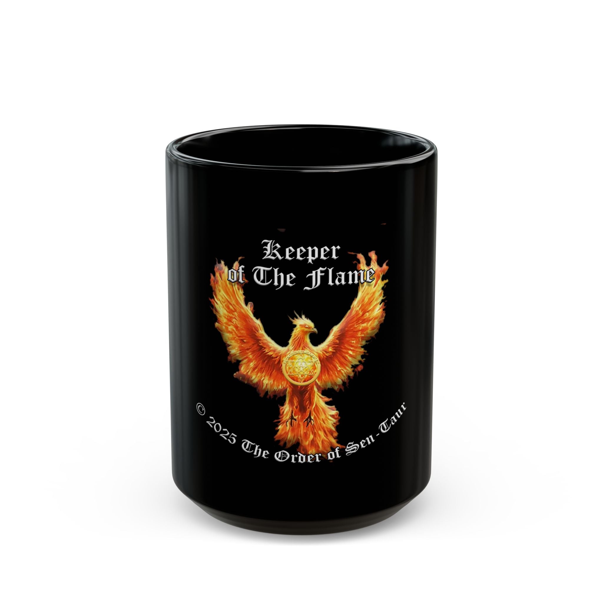 Keeper of the Flame Phoenix mug | Black ceramic coffee mug