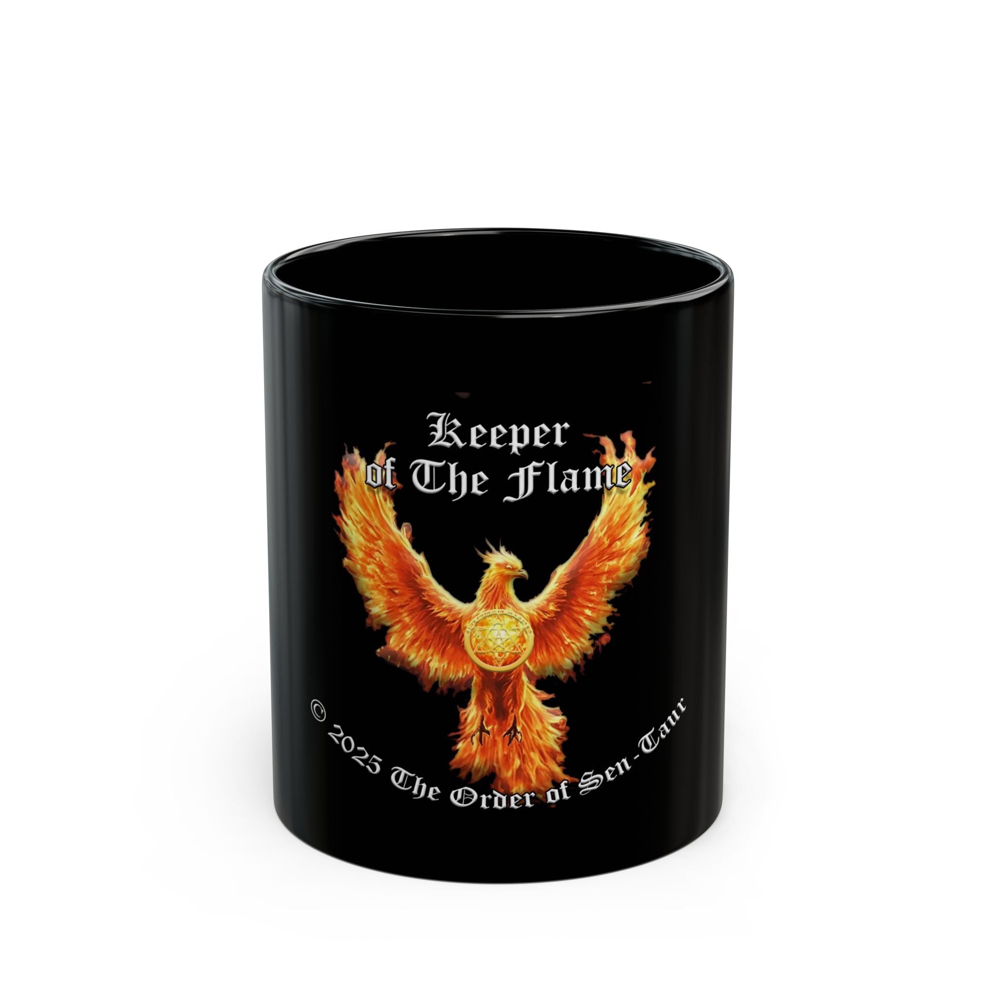 Keeper of the Flame Phoenix mug | Black ceramic coffee mug