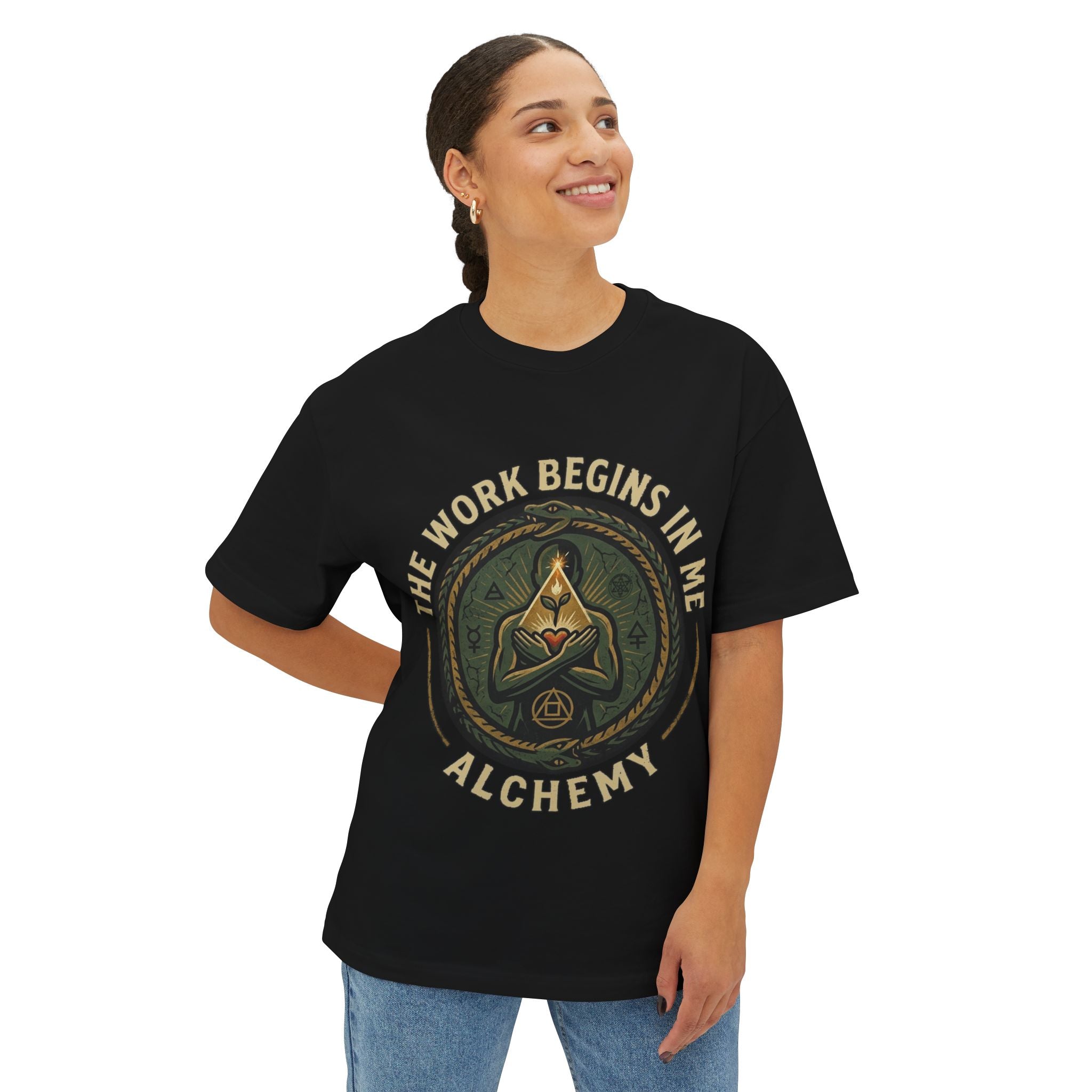 Alchemy emblem The Work Begins In Me tee | Alchemical symbol shirt
