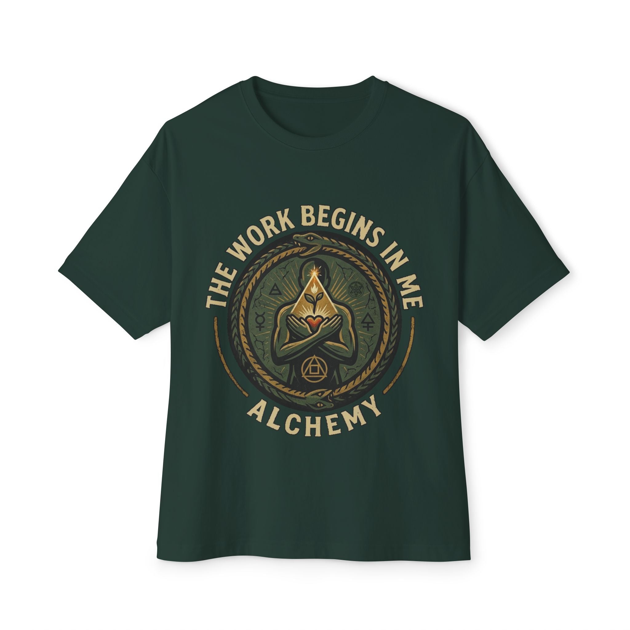 Alchemy emblem The Work Begins In Me tee | Alchemical symbol shirt