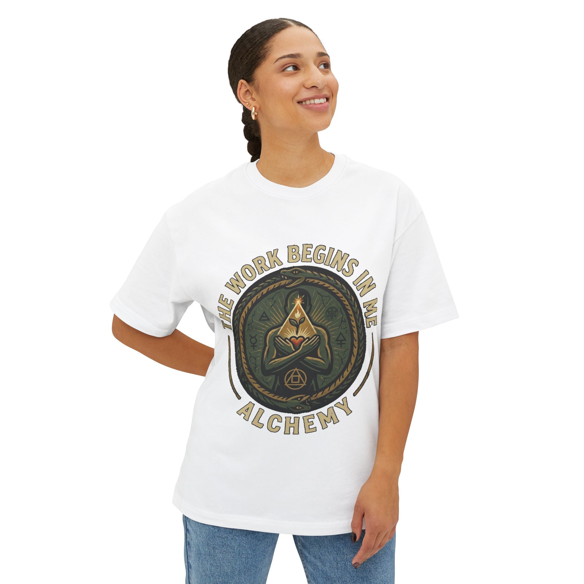 Alchemy emblem The Work Begins In Me tee | Alchemical symbol shirt